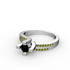Lucid Tektaş Yüzük - Siyah zirkon ve peridot 18 ayar beyaz altın yüzük #1sh2u1s