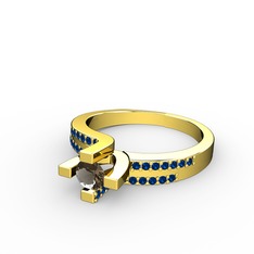 Lucid Tektaş Yüzük - Dumanlı kuvars ve lab safir 925 ayar altın kaplama gümüş yüzük #1sl0jbq