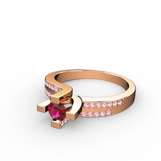 Lucid Tektaş Yüzük - Rodolit garnet ve pembe kuvars 14 ayar rose altın yüzük #1spi0fm
