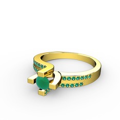 Lucid Tektaş Yüzük - Kök zümrüt ve yeşil kuvars 18 ayar altın yüzük #1sqbtyo