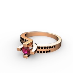 Lucid Tektaş Yüzük - Rodolit garnet ve siyah zirkon 14 ayar rose altın yüzük #1sz9dql