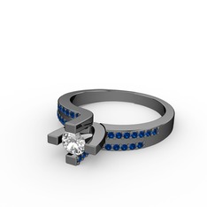 Lucid Tektaş Yüzük - Swarovski ve lab safir 925 ayar siyah rodyum kaplama gümüş yüzük #1uplenh