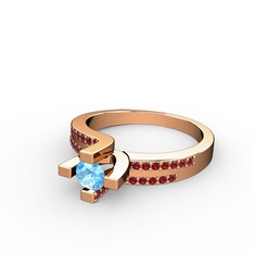 Akuamarin ve garnet 8 ayar rose altın yüzük