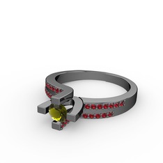 Lucid Tektaş Yüzük - Peridot ve garnet 925 ayar siyah rodyum kaplama gümüş yüzük #1utpfq0