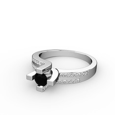 Lucid Tektaş Yüzük - Siyah zirkon ve swarovski 14 ayar beyaz altın yüzük #1v0tp64