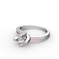 Lucid Tektaş Yüzük - Swarovski ve pembe kuvars 8 ayar beyaz altın yüzük #1w1cekn