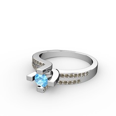 Lucid Tektaş Yüzük - Akuamarin ve dumanlı kuvars 925 ayar gümüş yüzük #1w53wda