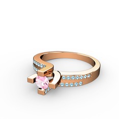 Lucid Tektaş Yüzük - Pembe kuvars ve akuamarin 18 ayar rose altın yüzük #1w57tbp