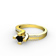 Lucid Tektaş Yüzük - Siyah zirkon ve swarovski 8 ayar altın yüzük #1wi452t