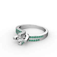 Swarovski ve yeşil kuvars 14 ayar beyaz altın yüzük