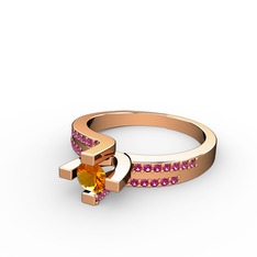 Sitrin ve rodolit garnet 8 ayar rose altın yüzük