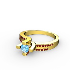 Lucid Tektaş Yüzük - Akuamarin ve garnet 18 ayar altın yüzük #1xb5fmw