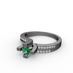 Lucid Tektaş Yüzük - Yeşil kuvars ve swarovski 925 ayar siyah rodyum kaplama gümüş yüzük #1xzmriq