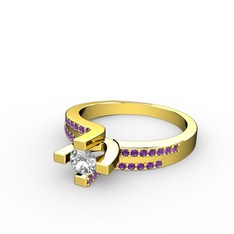 Lucid Tektaş Yüzük - Swarovski ve ametist 925 ayar altın kaplama gümüş yüzük #1y6m7q9