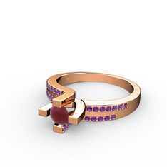 Lucid Tektaş Yüzük - Kök yakut ve ametist 18 ayar rose altın yüzük #1yksp14