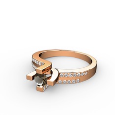 Lucid Tektaş Yüzük - Dumanlı kuvars ve beyaz zirkon 18 ayar rose altın yüzük #1yxcf9v