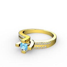 Lucid Tektaş Yüzük - Akuamarin ve beyaz zirkon 8 ayar altın yüzük #29wxeg