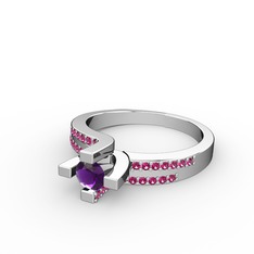 Lucid Tektaş Yüzük - Ametist ve rodolit garnet 14 ayar beyaz altın yüzük #2cp4or