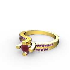 Lucid Tektaş Yüzük - Kök yakut ve ametist 8 ayar altın yüzük #2kq8k5