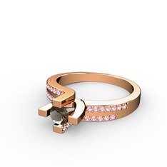 Lucid Tektaş Yüzük - Dumanlı kuvars ve pembe kuvars 14 ayar rose altın yüzük #2t9t2z