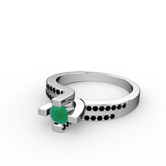 Lucid Tektaş Yüzük - Kök zümrüt ve siyah zirkon 8 ayar beyaz altın yüzük #38bcf2