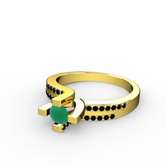 Lucid Tektaş Yüzük - Kök zümrüt ve siyah zirkon 925 ayar altın kaplama gümüş yüzük #3jp4sn