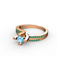 Lucid Tektaş Yüzük - Akuamarin ve yeşil kuvars 8 ayar rose altın yüzük #3q1igi