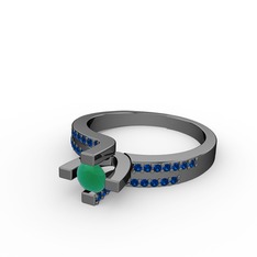 Lucid Tektaş Yüzük - Kök zümrüt ve lab safir 925 ayar siyah rodyum kaplama gümüş yüzük #3vnbyj