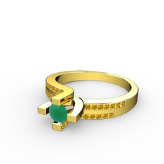 Lucid Tektaş Yüzük - Kök zümrüt ve sitrin 8 ayar altın yüzük #3zs02a