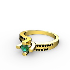 Lucid Tektaş Yüzük - Yeşil kuvars ve siyah zirkon 14 ayar altın yüzük #53ofrp