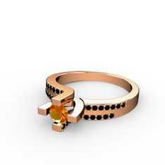 Lucid Tektaş Yüzük - Sitrin ve siyah zirkon 925 ayar rose altın kaplama gümüş yüzük #57nmmm