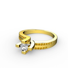 Lucid Tektaş Yüzük - Swarovski ve sitrin 18 ayar altın yüzük #5b6xka