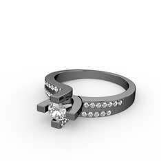Lucid Tektaş Yüzük - Beyaz zirkon ve swarovski 925 ayar siyah rodyum kaplama gümüş yüzük #5kw04q