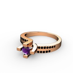 Lucid Tektaş Yüzük - Ametist ve siyah zirkon 18 ayar rose altın yüzük #5m0zdc