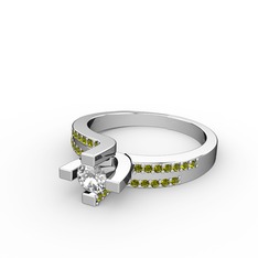 Lucid Tektaş Yüzük - Swarovski ve peridot 14 ayar beyaz altın yüzük #6u9vjm