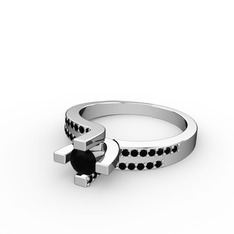 Lucid Tektaş Yüzük - Siyah zirkon 14 ayar beyaz altın yüzük #6v7mb6