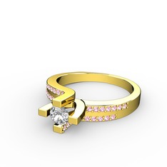 Swarovski ve pembe kuvars 14 ayar altın yüzük