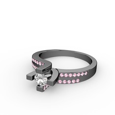 Lucid Tektaş Yüzük - Swarovski ve pembe kuvars 925 ayar siyah rodyum kaplama gümüş yüzük #7v0ws2