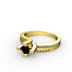 Lucid Tektaş Yüzük - Siyah zirkon ve dumanlı kuvars 14 ayar altın yüzük #83emhh