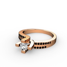 Lucid Tektaş Yüzük - Beyaz zirkon ve siyah zirkon 14 ayar rose altın yüzük #8bdine