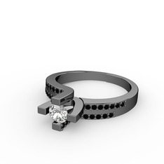 Lucid Tektaş Yüzük - Swarovski ve siyah zirkon 925 ayar siyah rodyum kaplama gümüş yüzük #8owuq5