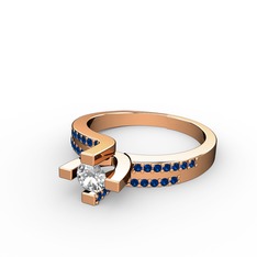 Lucid Tektaş Yüzük - Pırlanta ve lab safir 925 ayar rose altın kaplama gümüş yüzük (0.24 karat) #8vnur7