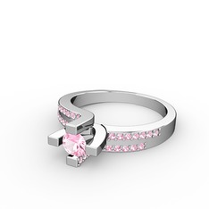Lucid Tektaş Yüzük - Pembe kuvars 14 ayar beyaz altın yüzük #9bj1u3