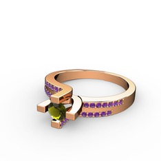 Lucid Tektaş Yüzük - Peridot ve ametist 18 ayar rose altın yüzük #9m89du