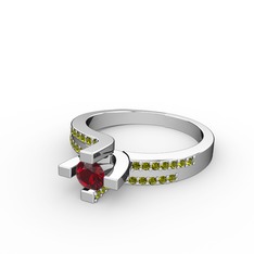 Lucid Tektaş Yüzük - Garnet ve peridot 14 ayar beyaz altın yüzük #9yg69w