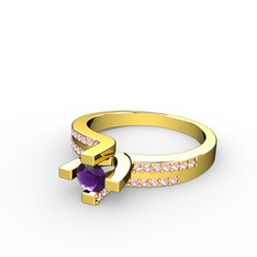 Lucid Tektaş Yüzük - Ametist ve pembe kuvars 18 ayar altın yüzük #9yja4