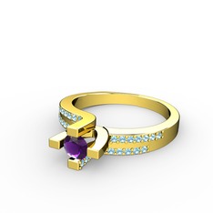 Lucid Tektaş Yüzük - Ametist ve akuamarin 18 ayar altın yüzük #a4yyxi