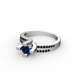 Lucid Tektaş Yüzük - Lab safir ve siyah zirkon 18 ayar beyaz altın yüzük #a7jm41