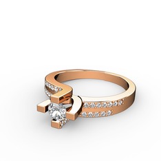 Lucid Tektaş Yüzük - Pırlanta ve swarovski 925 ayar rose altın kaplama gümüş yüzük (0.24 karat) #ak2q31