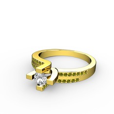 Pırlanta ve peridot 14 ayar altın yüzük (0.24 karat)